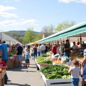 Bustling farmers market in Buncombe County featuring fresh produce