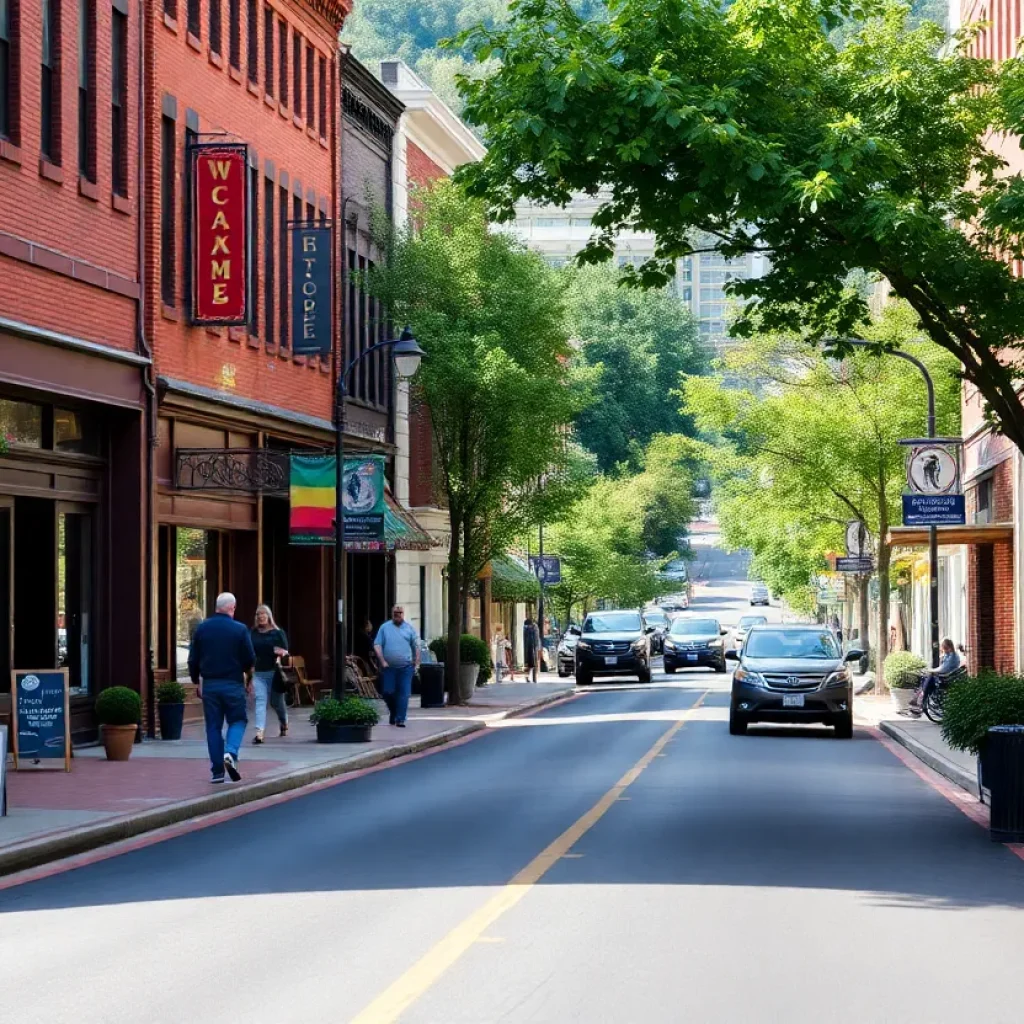 Hiawassee Street with repaved road in downtown Asheville