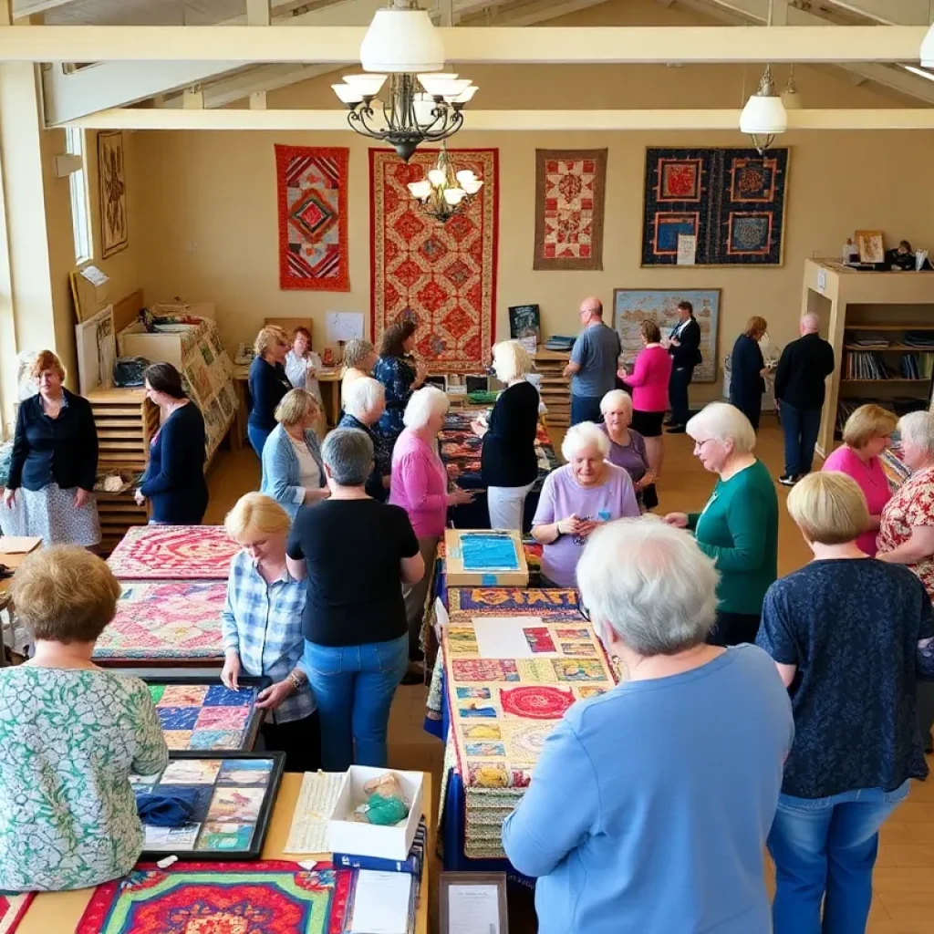 Visitors engaging in quilting activities at the Folk Art Center