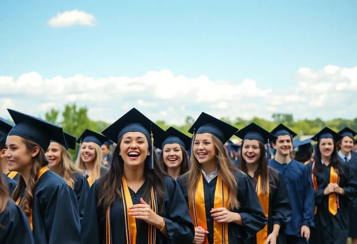 High school seniors celebrating graduation in North Carolina