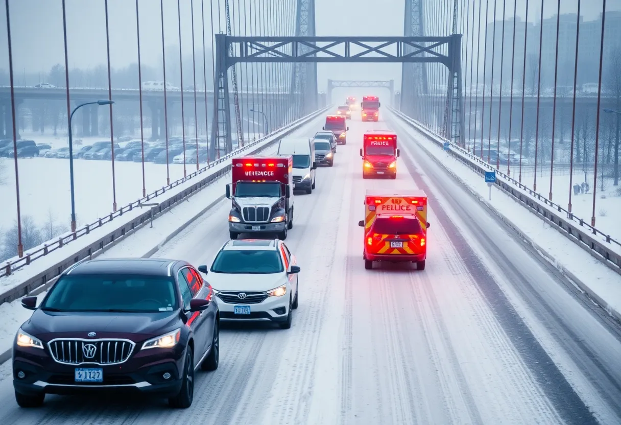 Winter traffic congestion on Capt. Jeff Bowen Bridge in Asheville