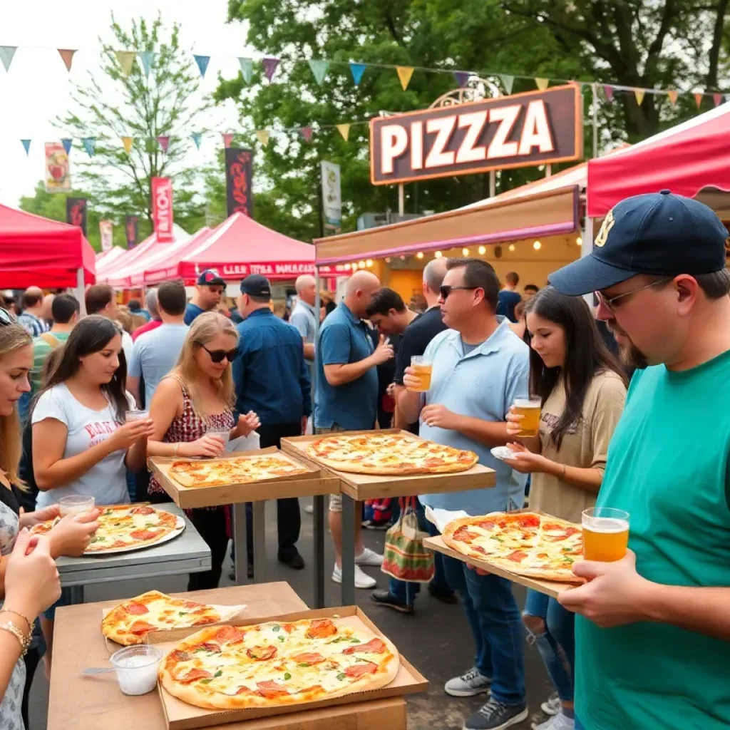 People enjoying pizza at WNC Pizza Week in Asheville