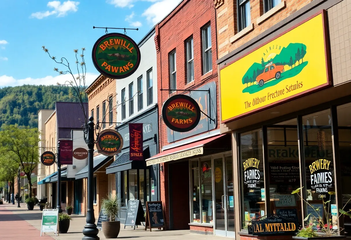 Vibrant business district in Asheville showcasing local businesses