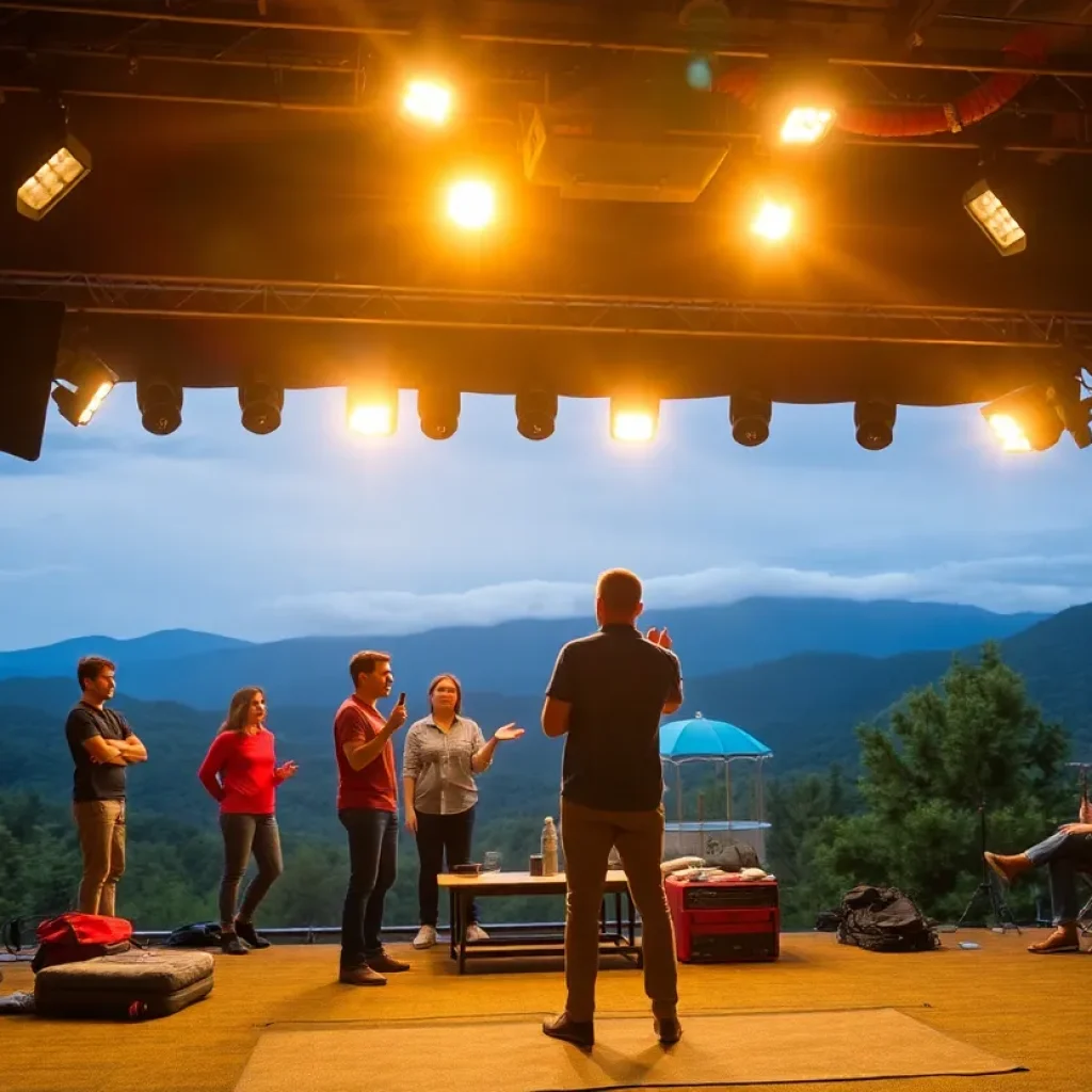 Actors preparing for auditions on a film set in Asheville