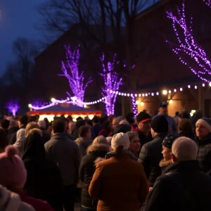 Purple lights indicating Code Purple emergency shelter in Asheville