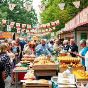 A lively food festival in Asheville displaying baked goods and local culinary delights.