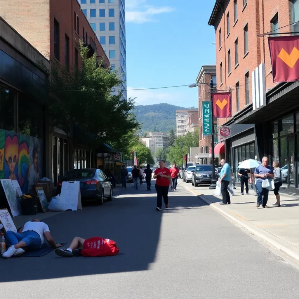 Volunteers assisting homeless individuals on an Asheville street