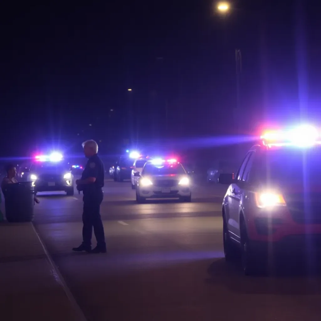 Police cars with flashing lights at a crime scene in Asheville