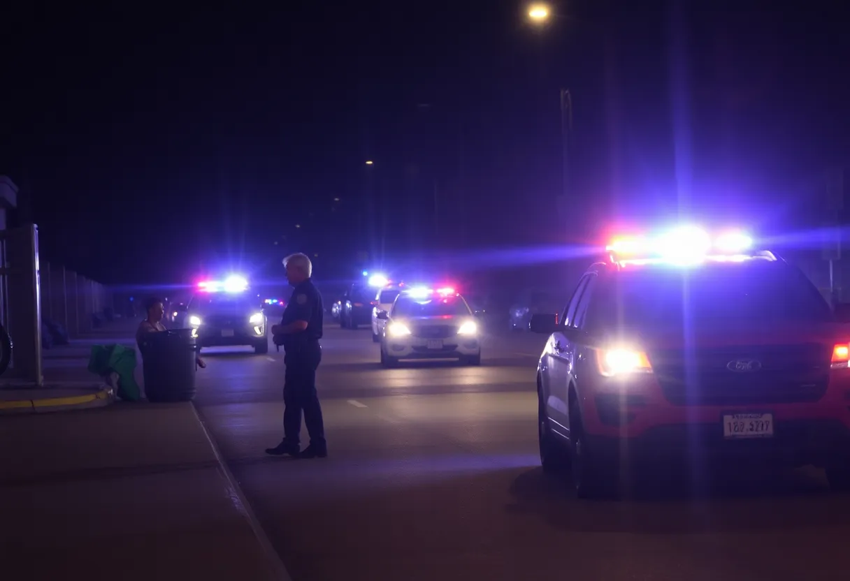 Police cars with flashing lights at a crime scene in Asheville