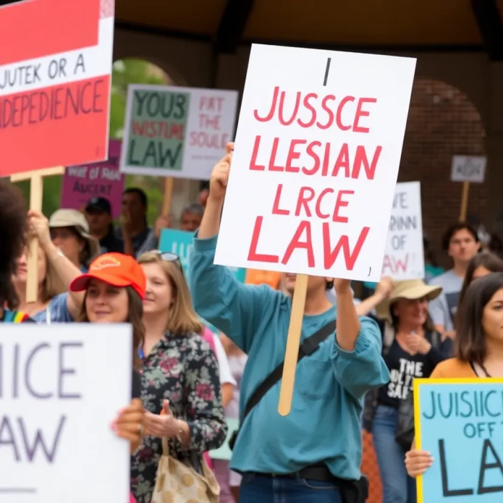 Rally participants celebrating National Law Day in Asheville