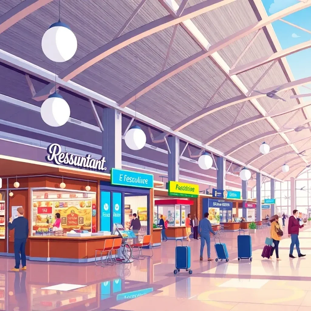 Illustration of Asheville Regional Airport with new dining and shopping options