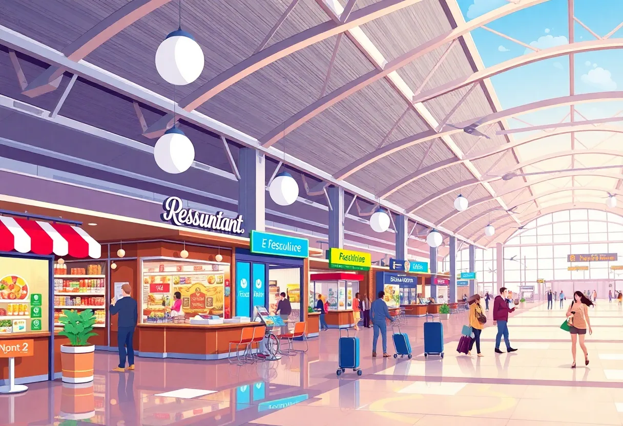 Illustration of Asheville Regional Airport with new dining and shopping options