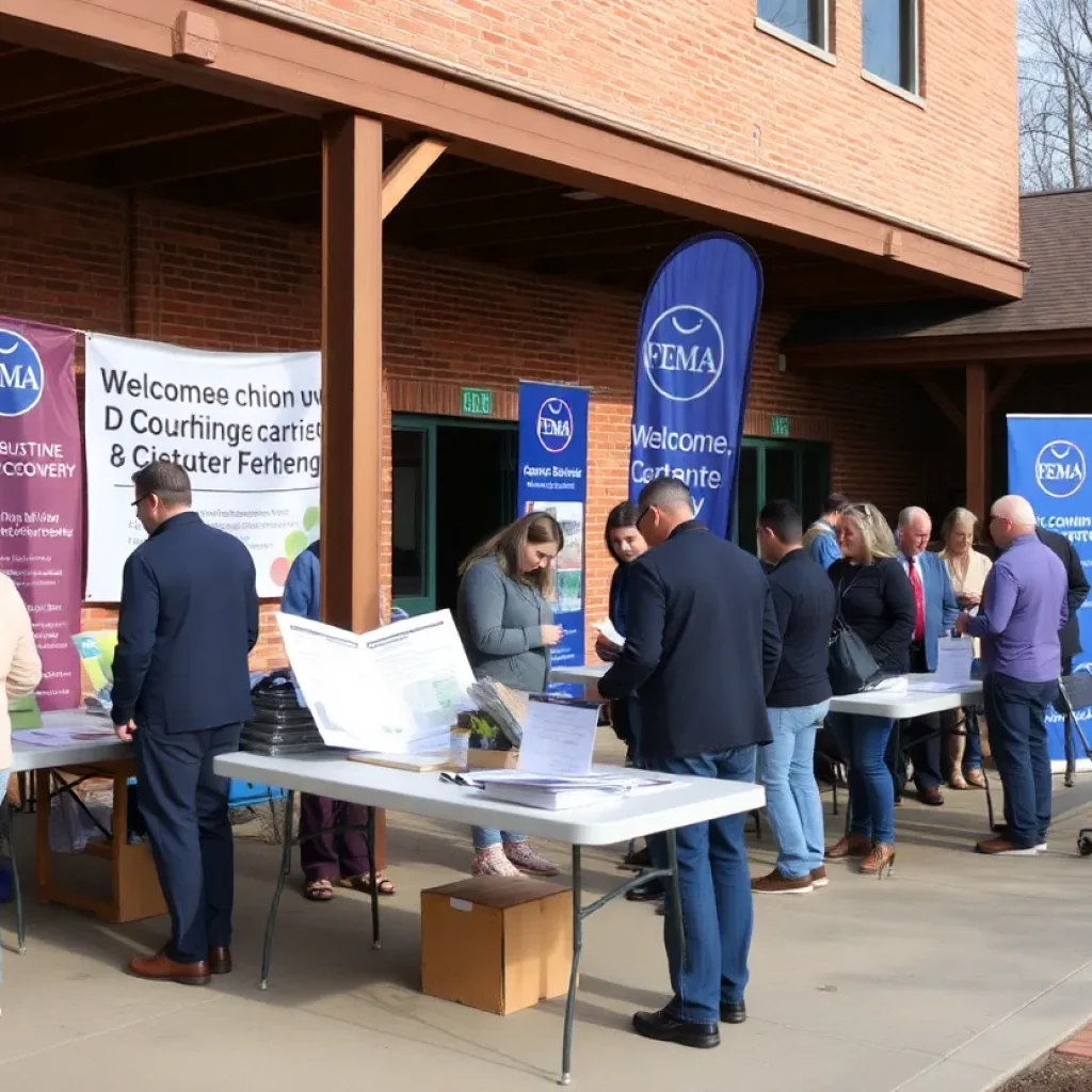 Community members at a disaster recovery resource center in Asheville, NC.