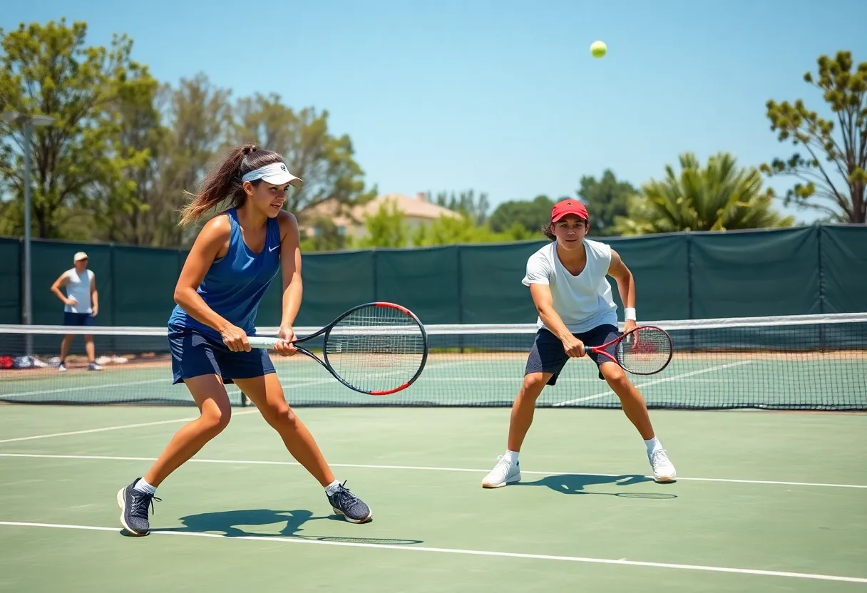 Doubles match during the Gardner-Webb men's tennis game