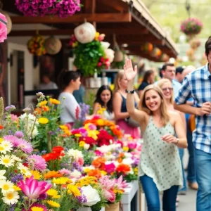 Spring festival in Asheville with flowers and live performances