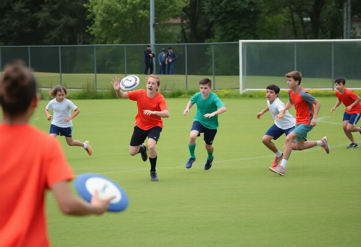 UNC Asheville Mudpuppy ultimate frisbee team in action