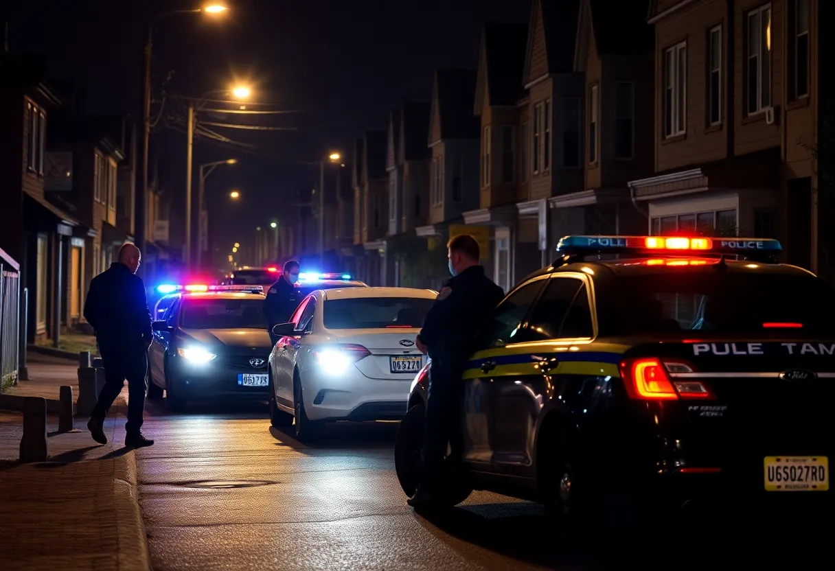 Police conducting a nighttime operation in West Asheville