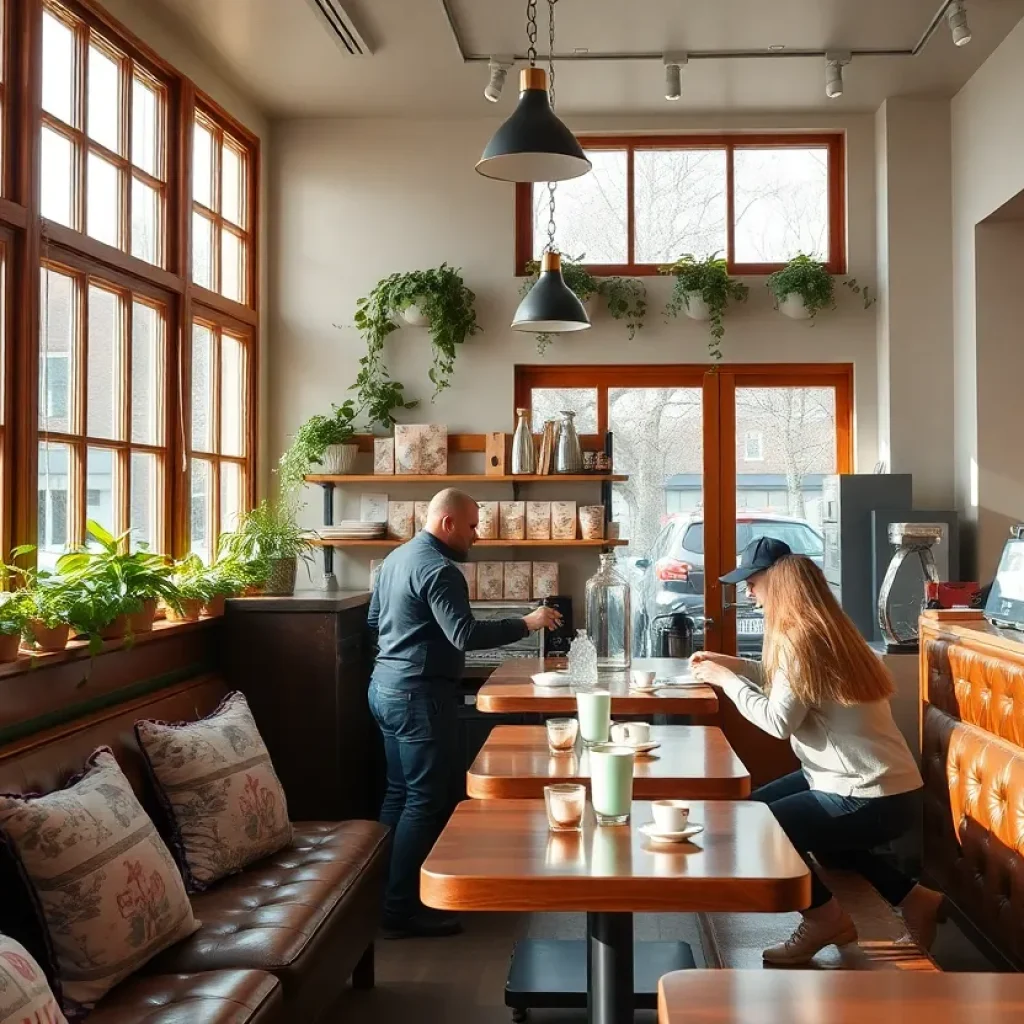 Interior view of Rowan Coffee in Asheville with cozy seating