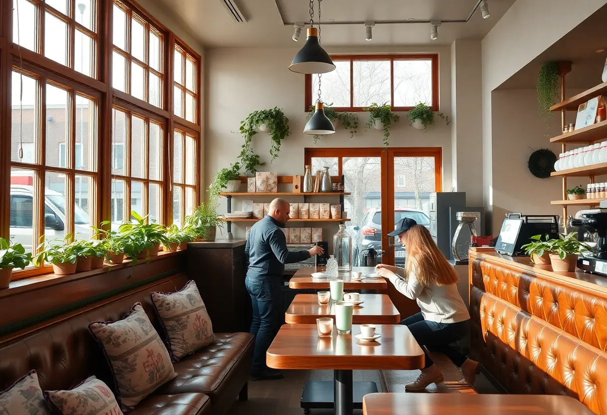 Interior view of Rowan Coffee in Asheville with cozy seating