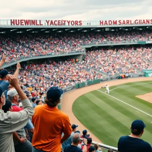 Fans cheering at a WKU baseball game